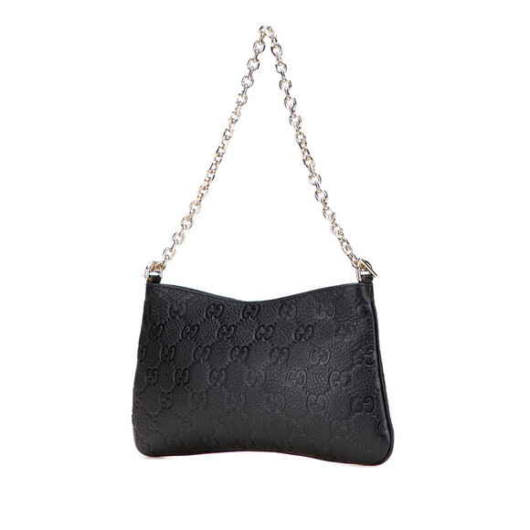 Gucci GG Emblem Chain Shoulder Bag Black Leather - Picture 2 of 8